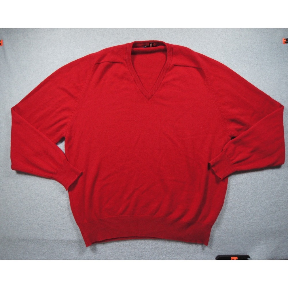 Brooks Brothers Sweater Mens 48 Red Vneck Knit Pullover Pure Cashmere England